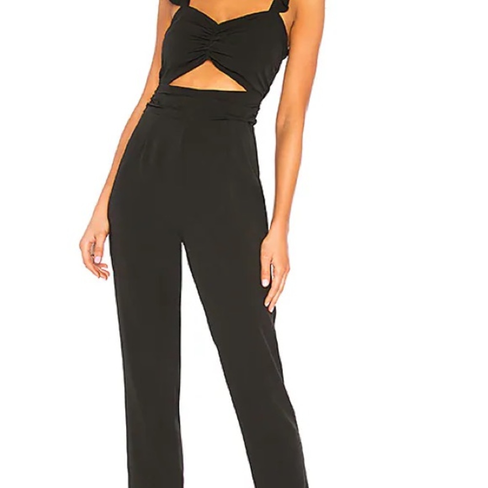 NWT Lovers + Friends Knox Black Cut-Out Jumpsuit with Ruffled Sleeves. XS